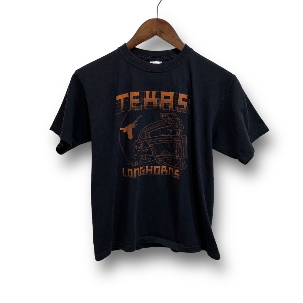 Vintage Y2K Texas Longhorns Graphic Print T Shirt Black Orange Large 17.5 x 22‎